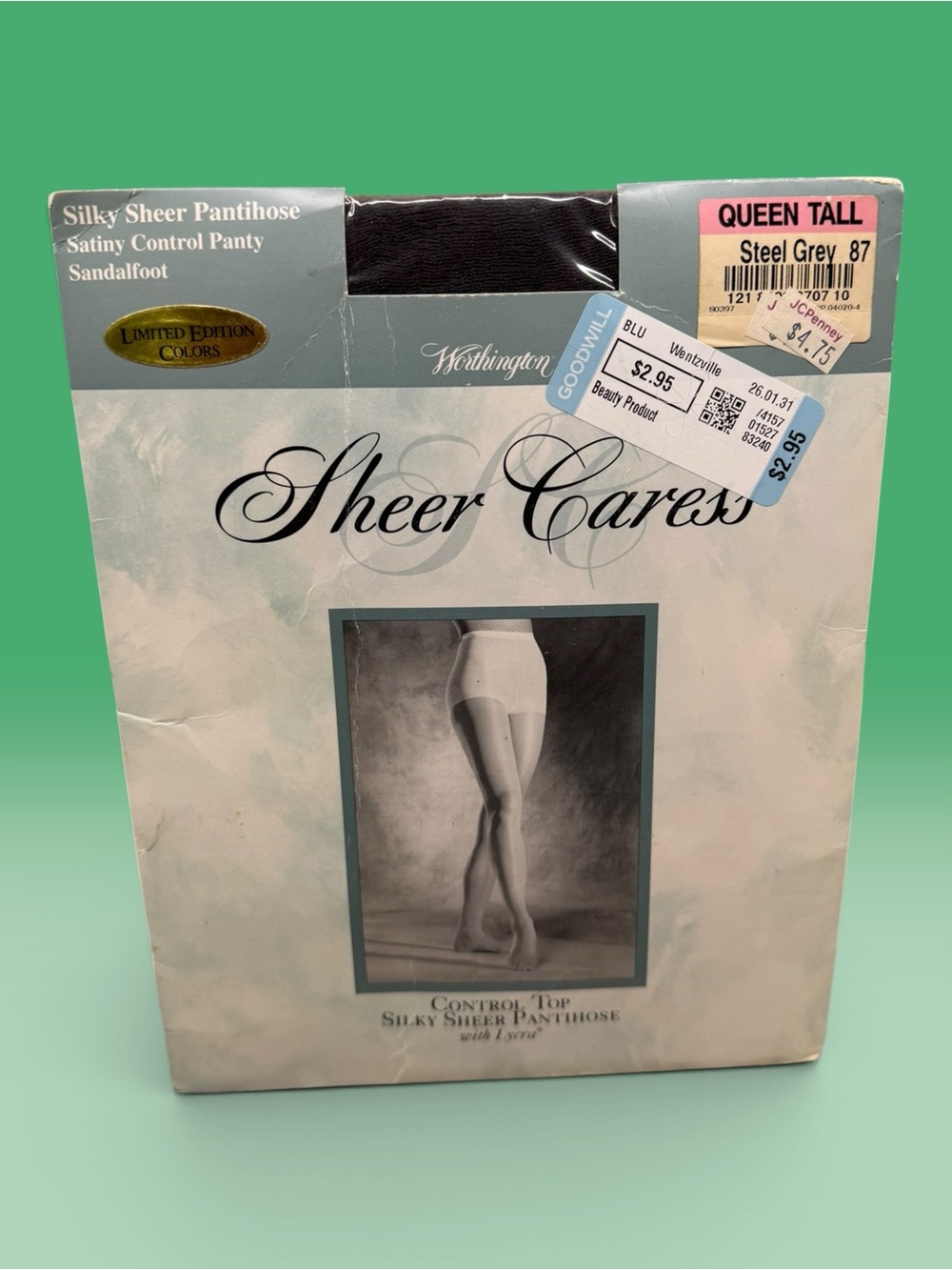 Worthington Silky Sheer Control Top Pantyhose Steel Grey Queen Tall Sandalfoot